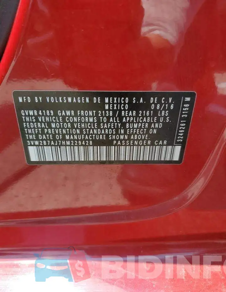 3VW2B7AJ7HM229428 Photo# 12