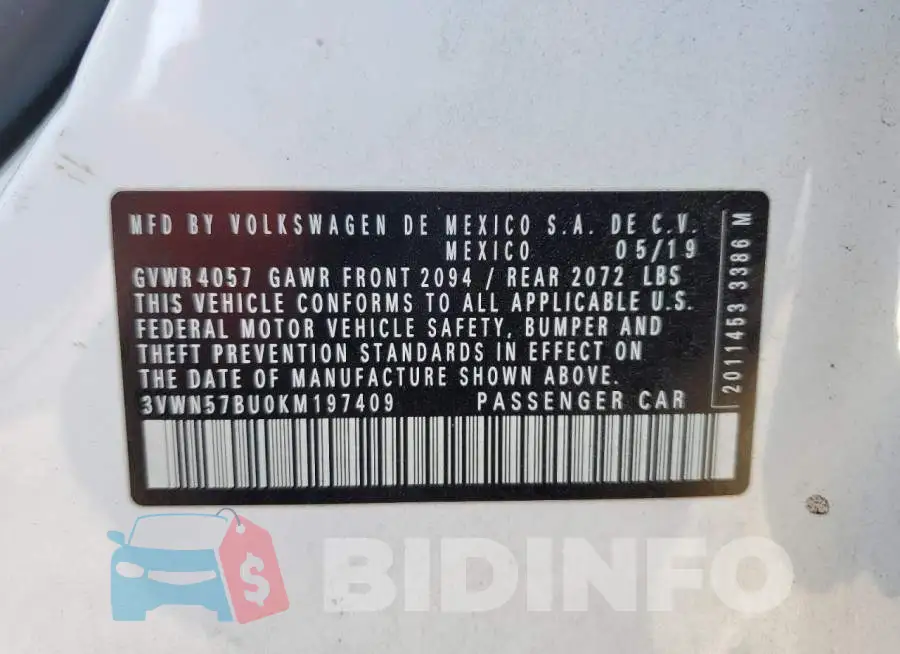 3VWN57BU0KM197409 Photo# 13