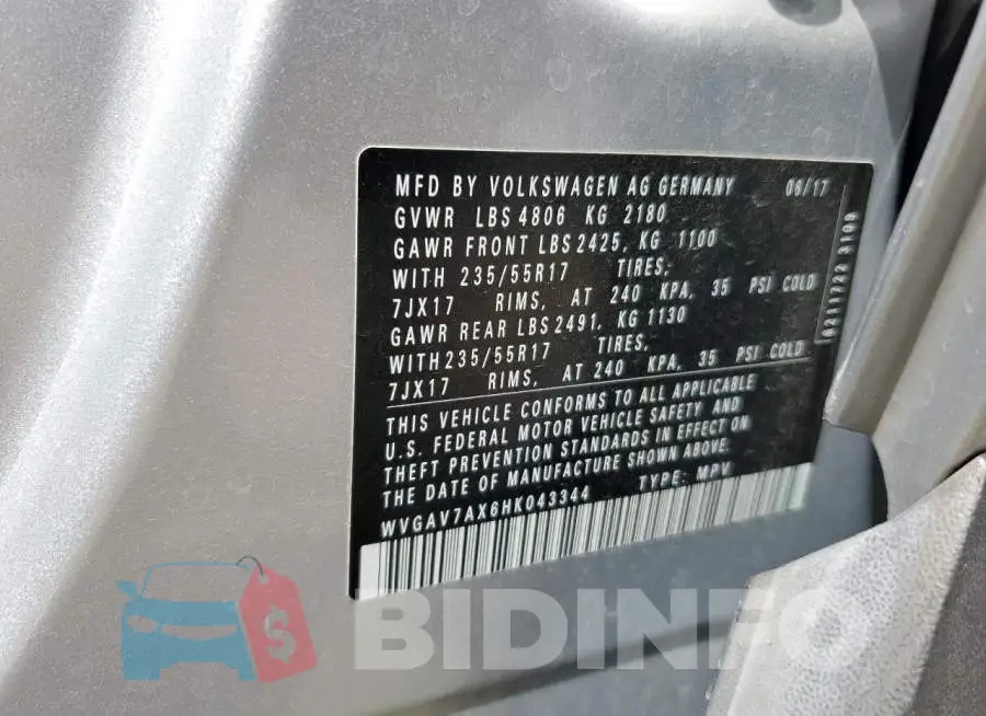WVGAV7AX6HK043344 Photo# 14