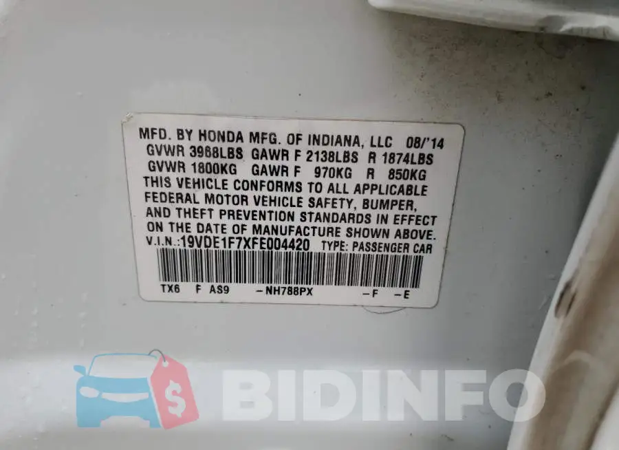 19VDE1F7XFE004420 Photo# 12