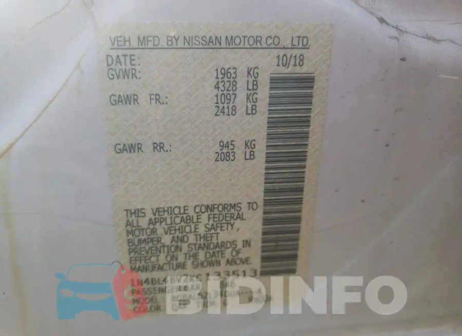 1N4BL4BV2KC133513 Photo# 12