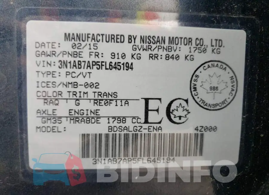 3N1AB7AP5FL645194 Photo# 13
