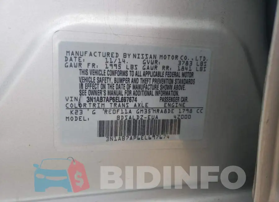 3N1AB7AP6EL697674 Photo# 13