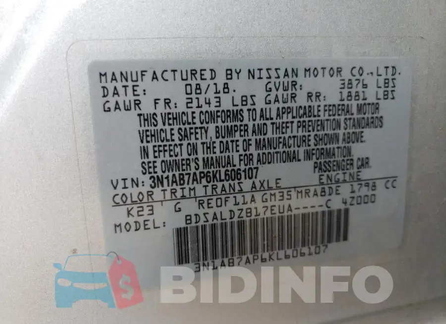 3N1AB7AP6KL606107 Photo# 13