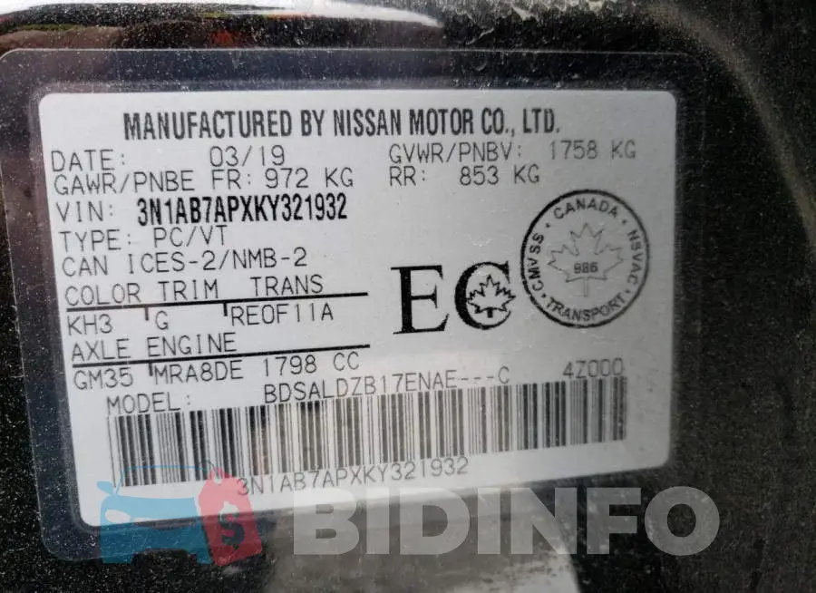 3N1AB7APXKY321932 Photo# 12