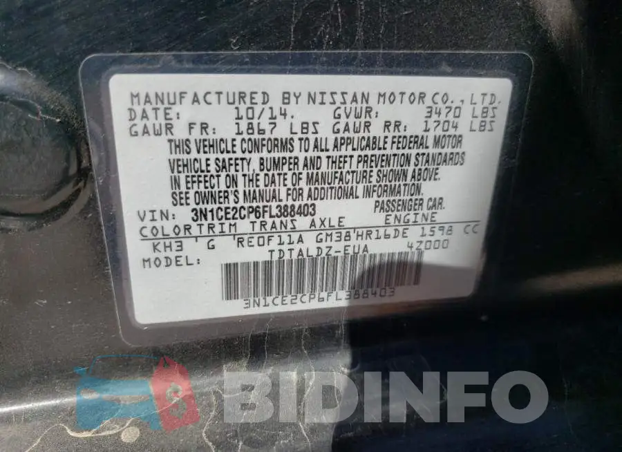 3N1CE2CP6FL388403 Photo# 12