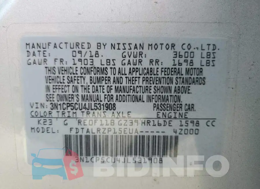3N1CP5CU4JL531908 Photo# 13