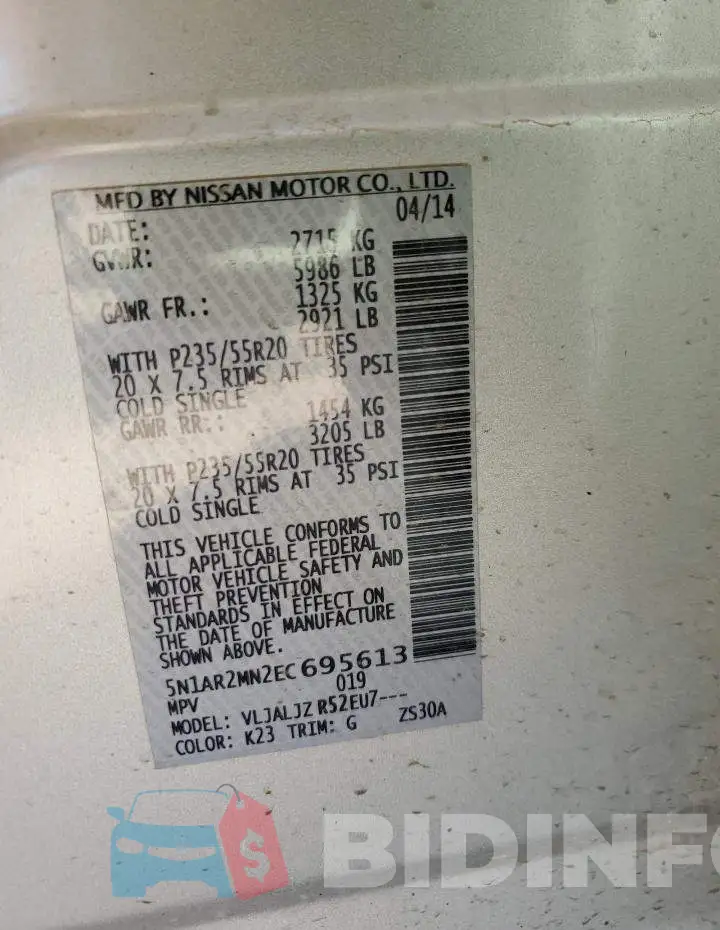 5N1AR2MN2EC695613 Photo# 13