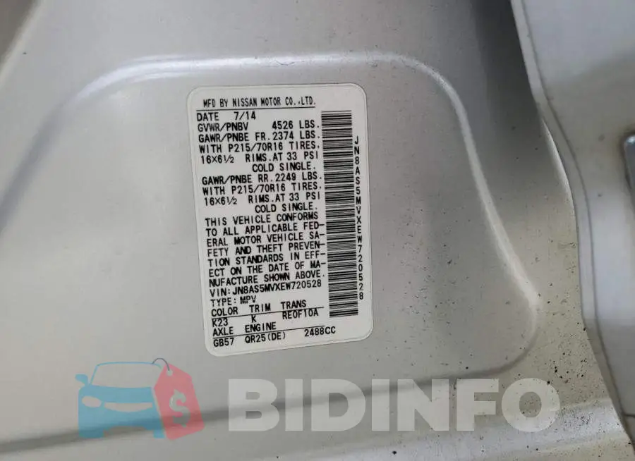 JN8AS5MVXEW720528 Photo# 14