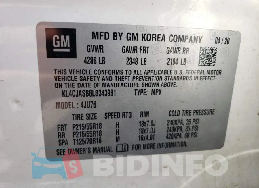 KL4CJASB8LB343981 Photo# 14