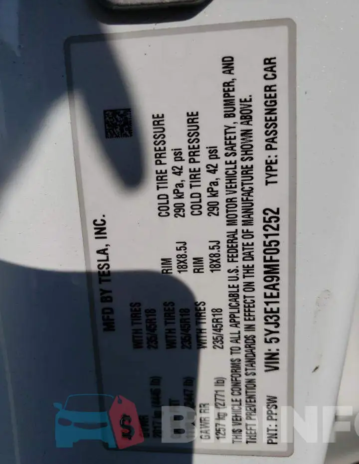 5YJ3E1EA9MF051252 Photo# 13