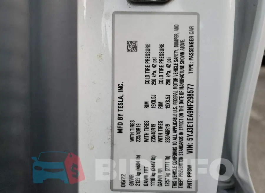 5YJ3E1EA9NF298577 Photo# 13