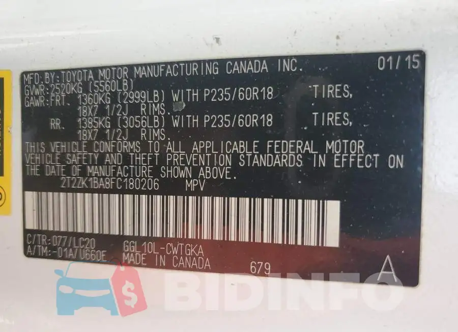 2T2ZK1BA8FC180206 Photo# 13