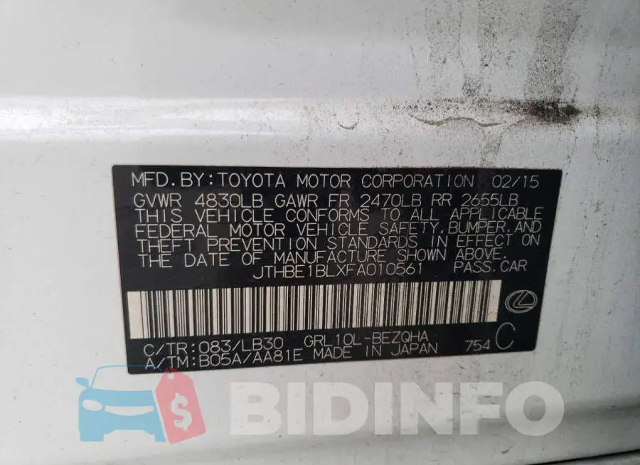 JTHBE1BLXFA010561 Photo# 12