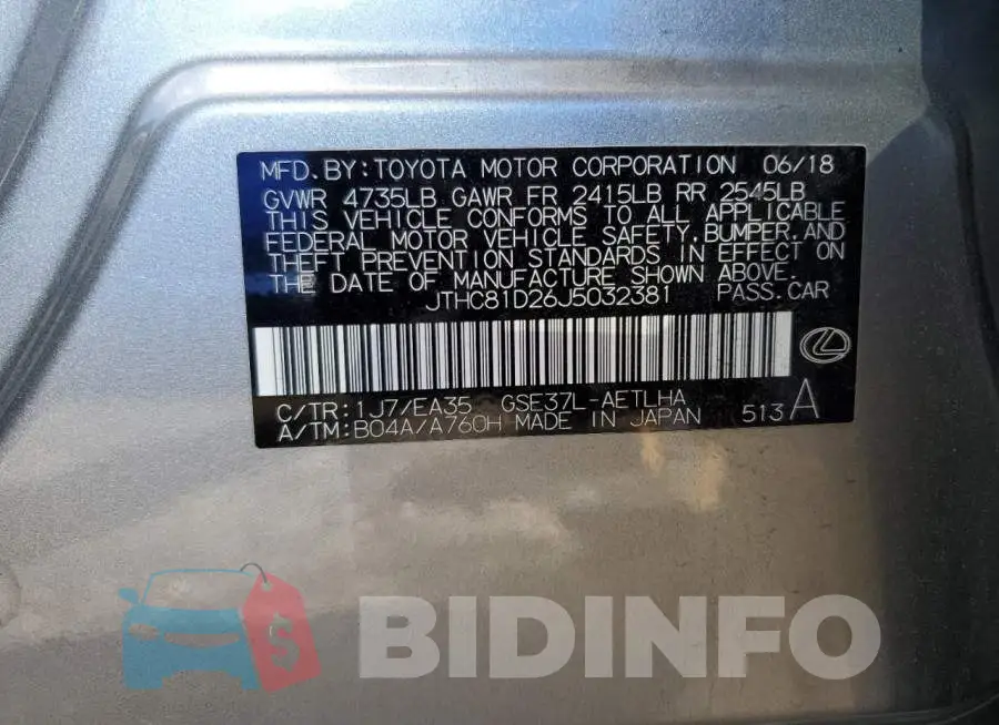 JTHC81D26J5032381 Photo# 12