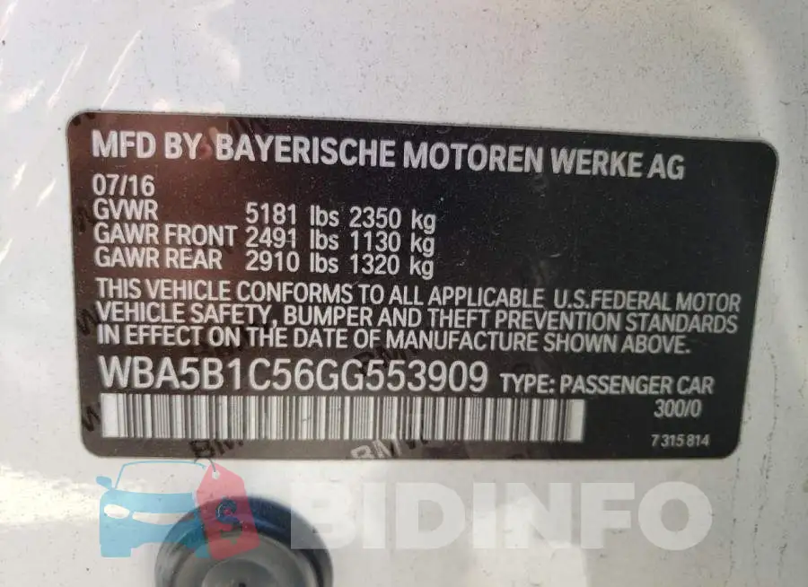 WBA5B1C56GG553909 Photo# 12
