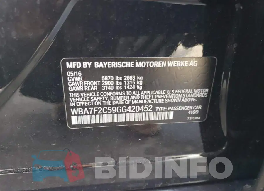 WBA7F2C59GG420452 Photo# 12