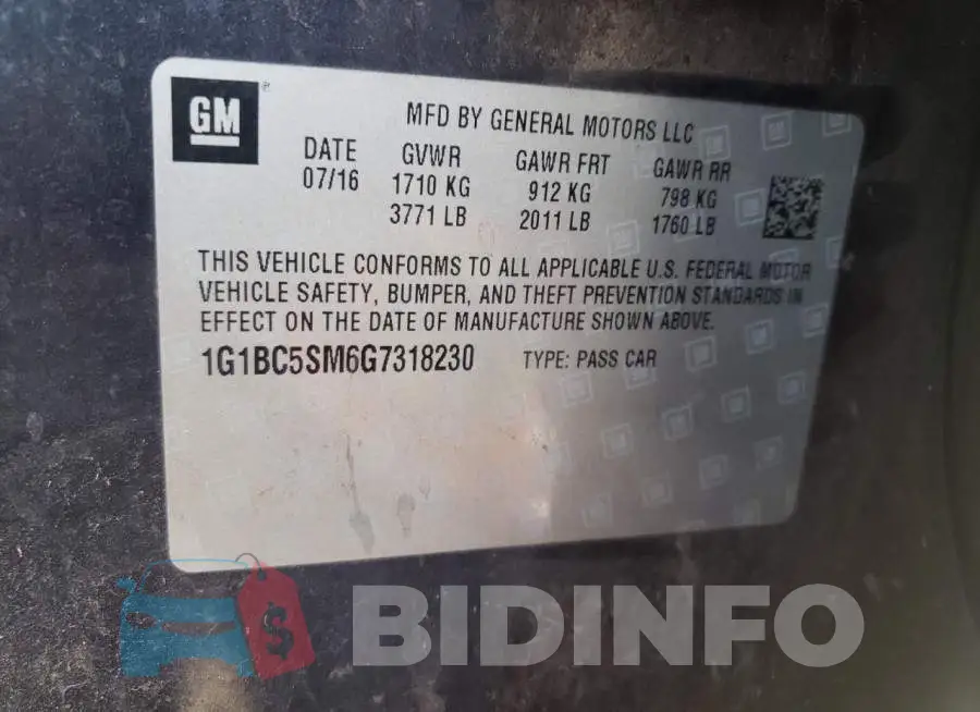 1G1BC5SM6G7318230 Photo# 12
