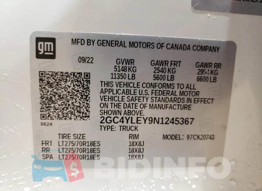 2GC4YLEY9N1245367 Photo# 12