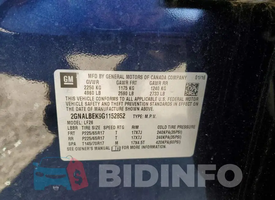 2GNALBEK9G1152852 Photo# 13
