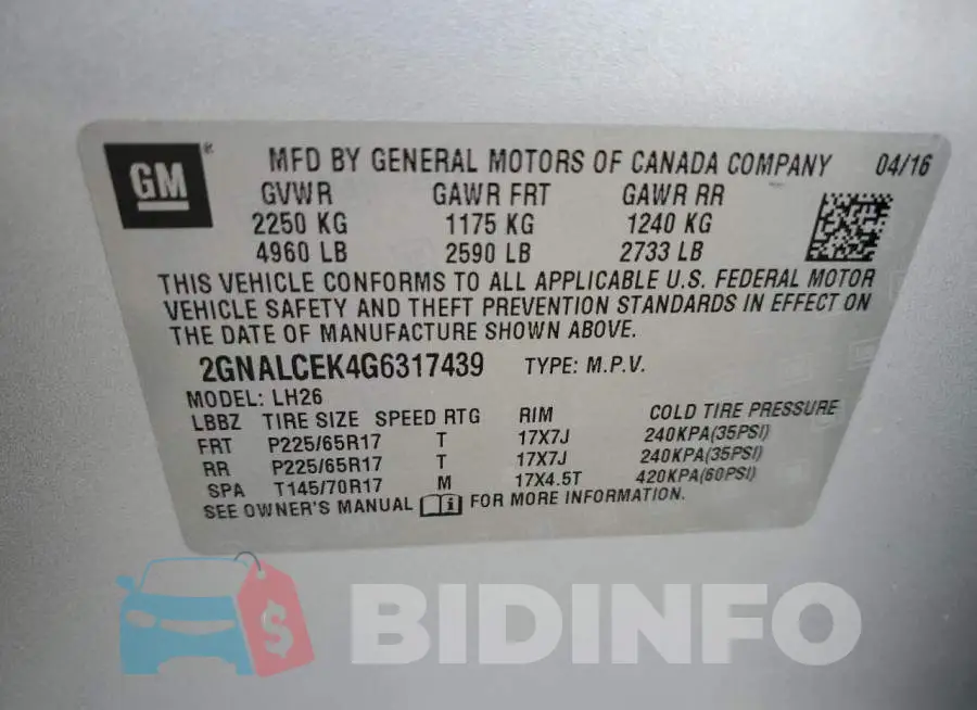 2GNALCEK4G6317439 Photo# 13