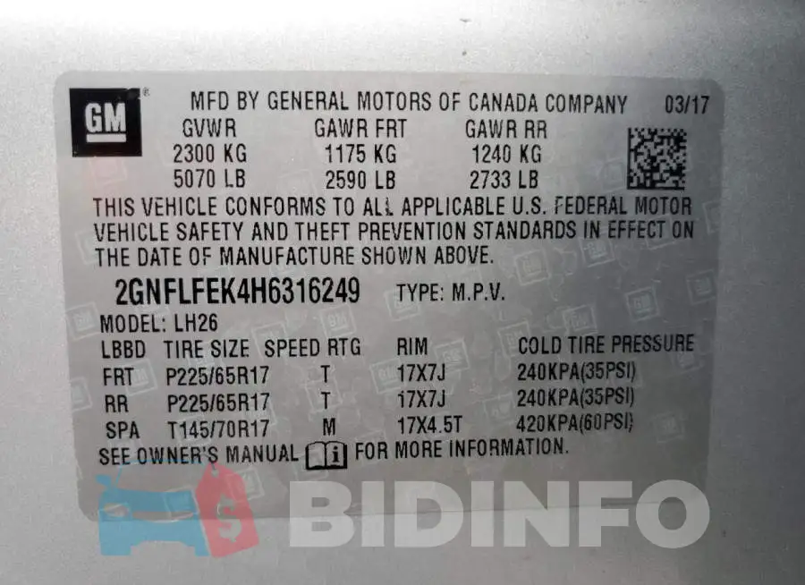 2GNFLFEK4H6316249 Photo# 14