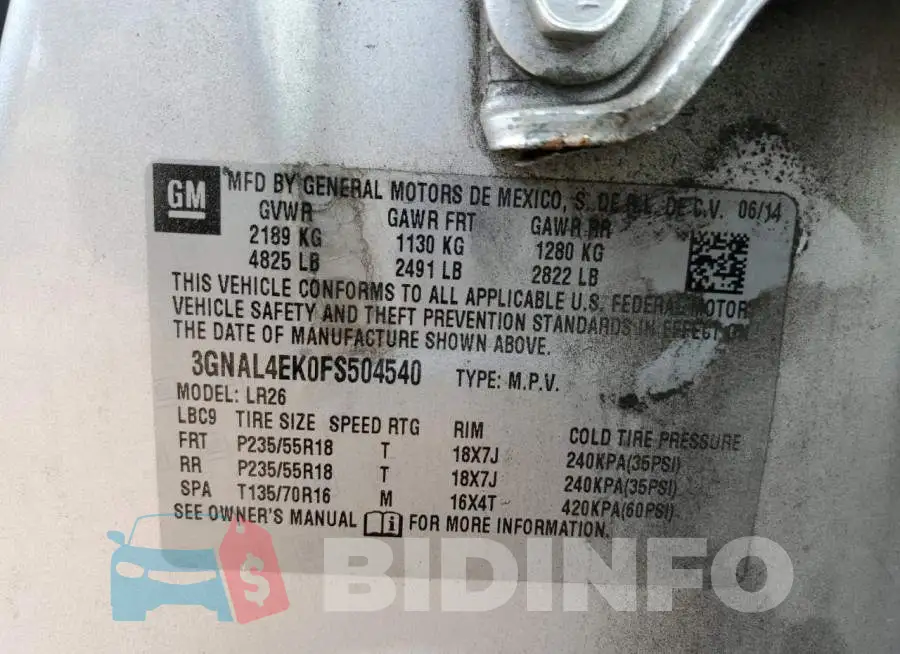 3GNAL4EK0FS504540 Photo# 13