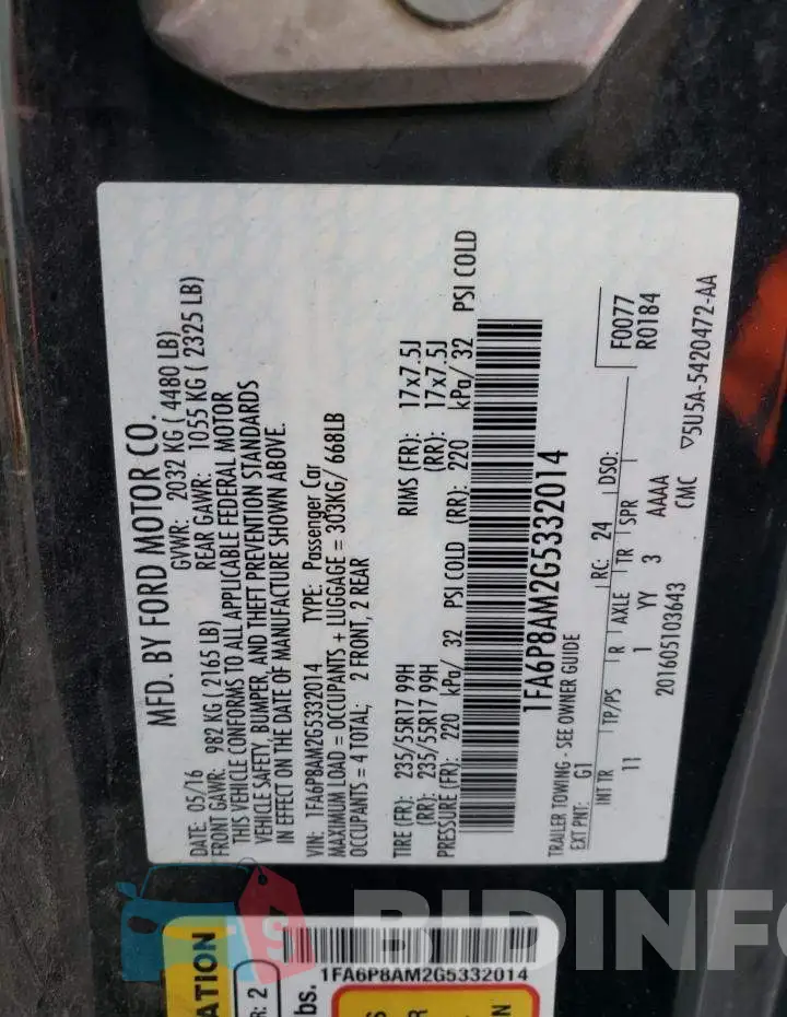 1FA6P8AM2G5332014 Photo# 12