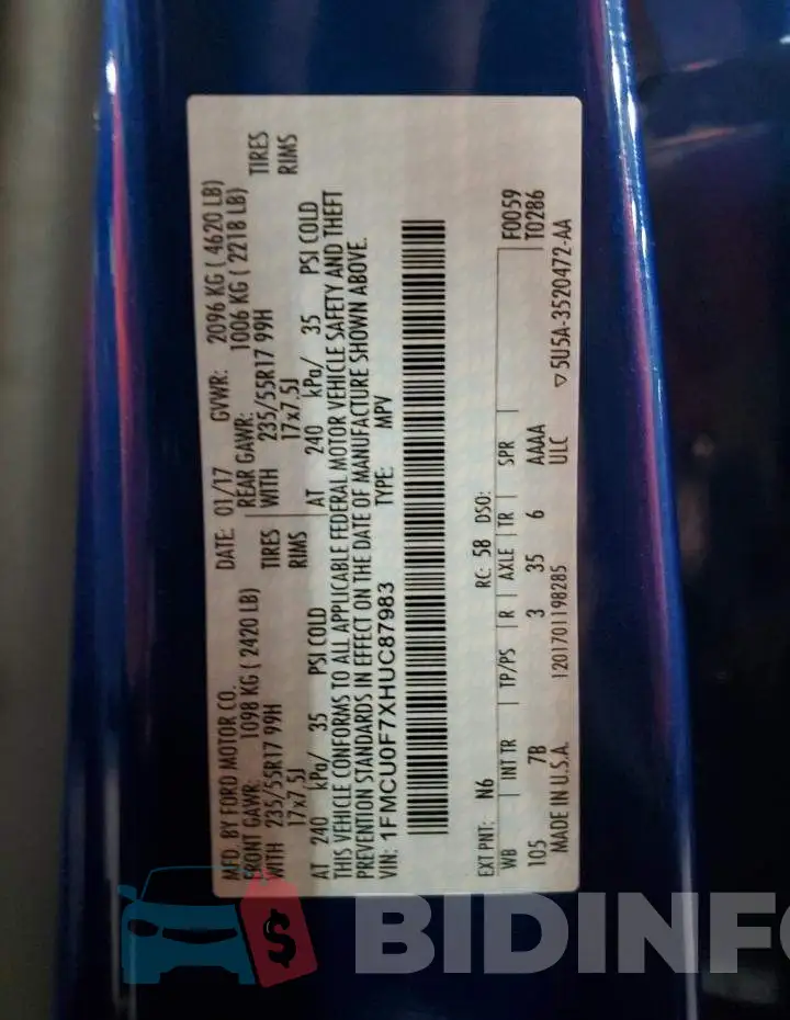 1FMCU0F7XHUC87983 Photo# 12