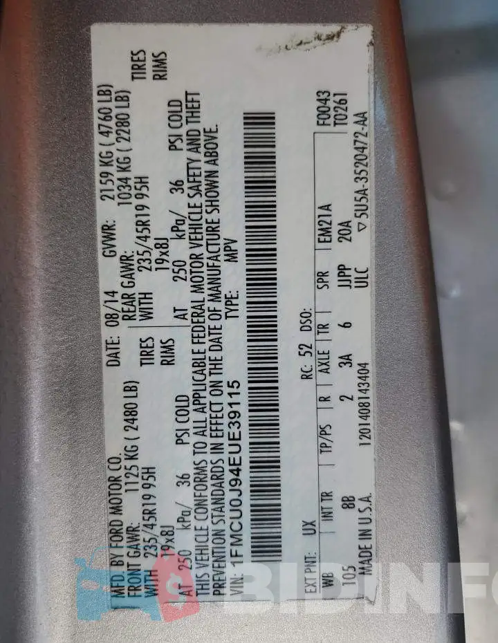 1FMCU0J94EUE39115 Photo# 12