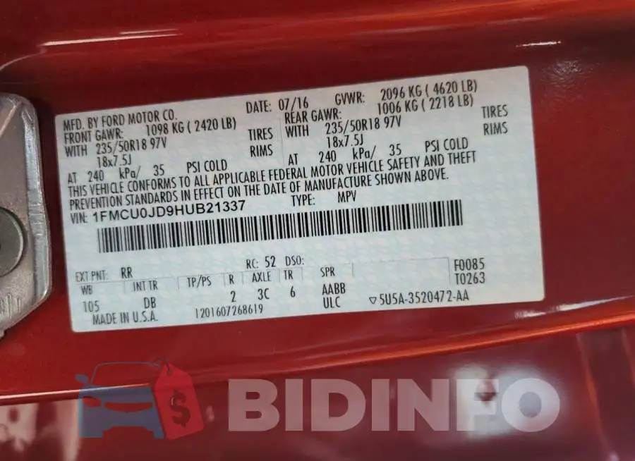 1FMCU0JD9HUB21337 Photo# 13