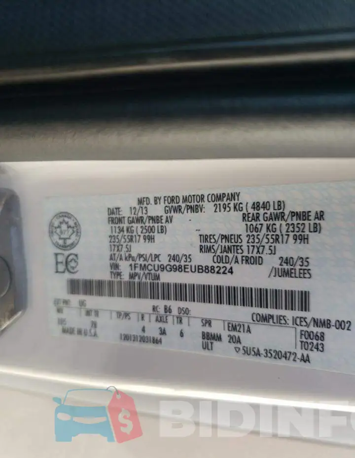 1FMCU9G98EUB88224 Photo# 13