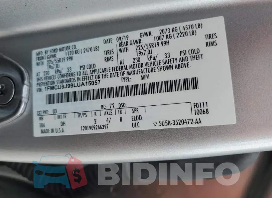 1FMCU9J99LUA15057 Photo# 12