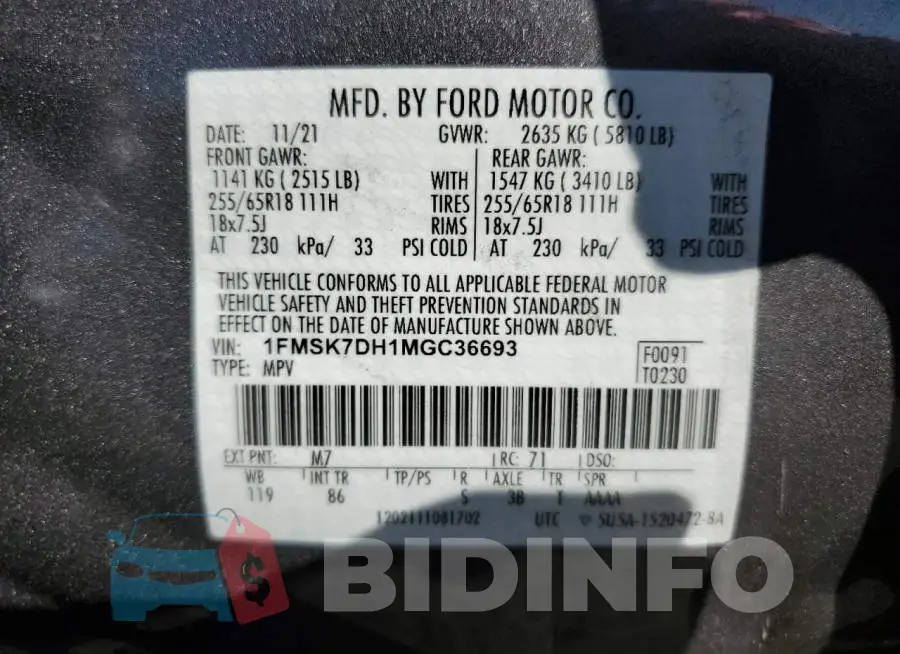 1FMSK7DH1MGC36693 Photo# 13