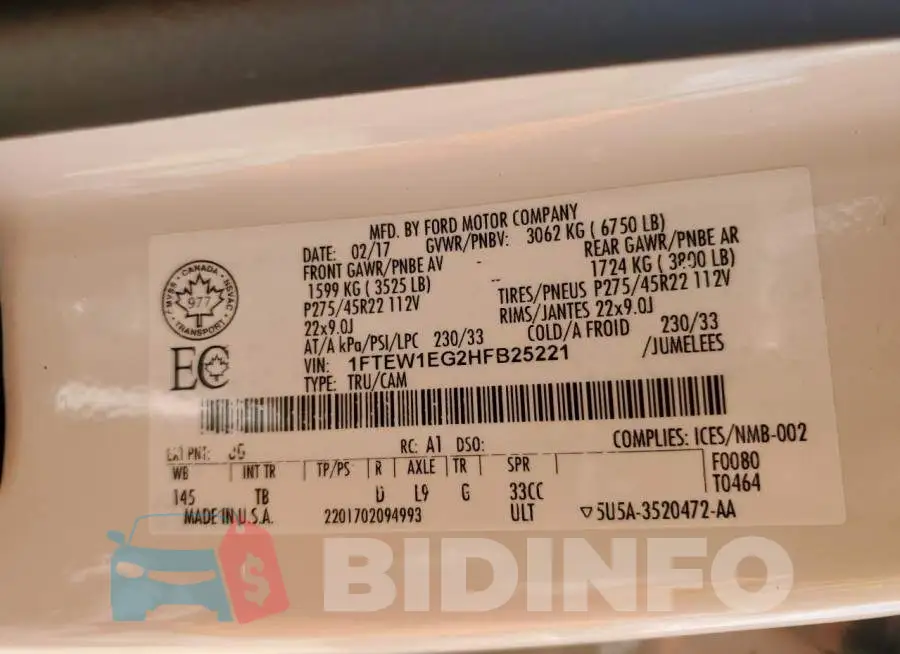 1FTEW1EG2HFB25221 Photo# 12
