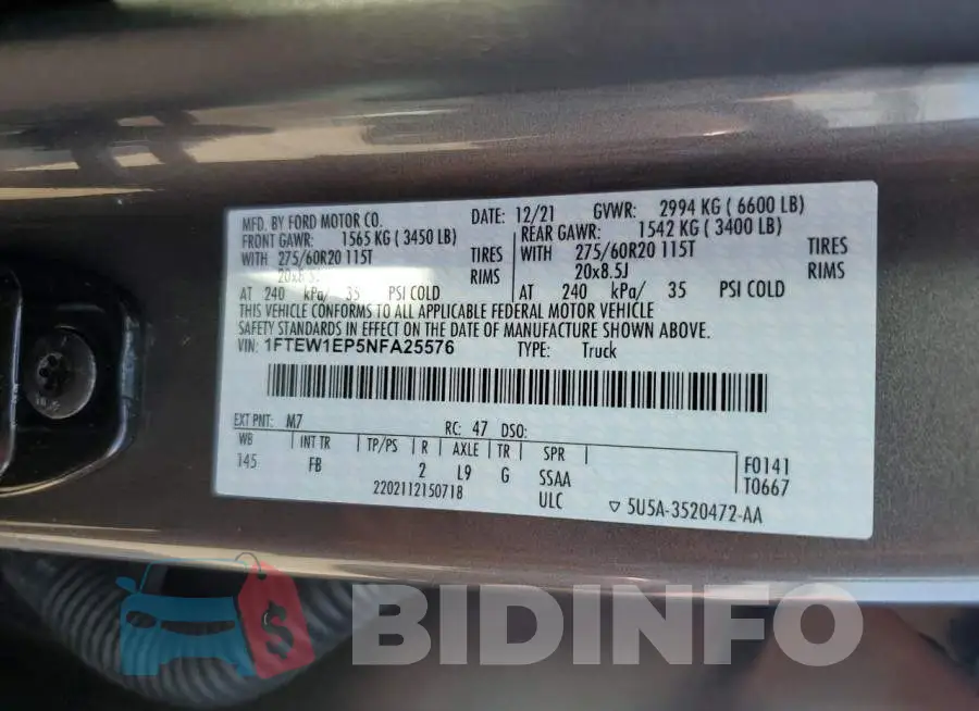 1FTEW1EP5NFA25576 Photo# 12
