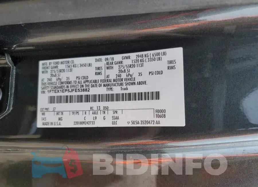 1FTEX1EP5JFE53882 Photo# 13