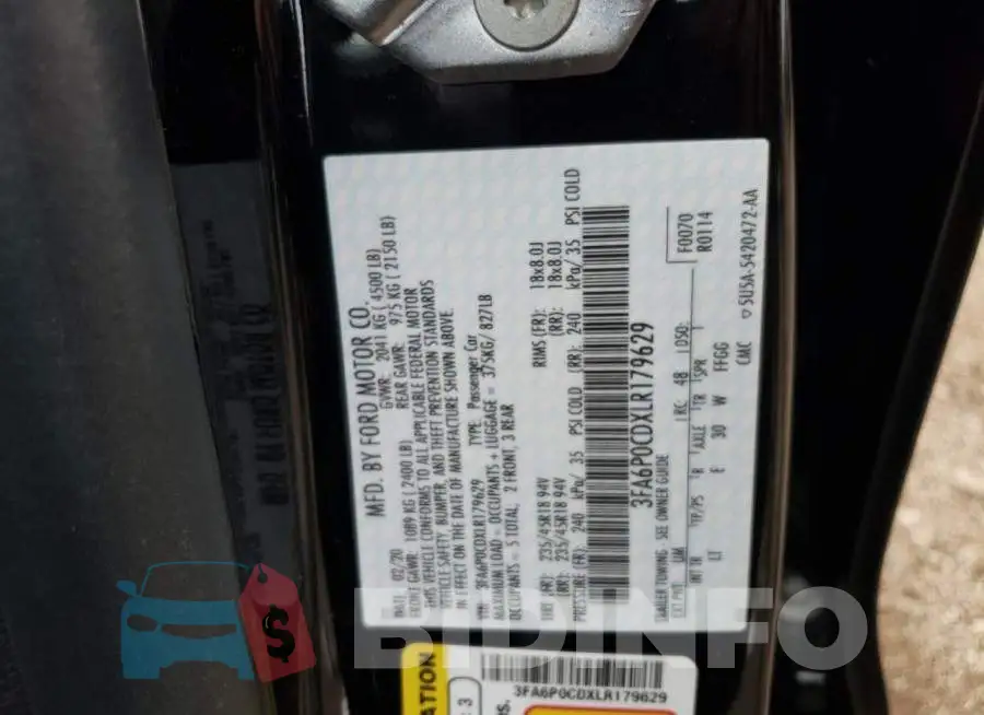 3FA6P0CDXLR179629 Photo# 12