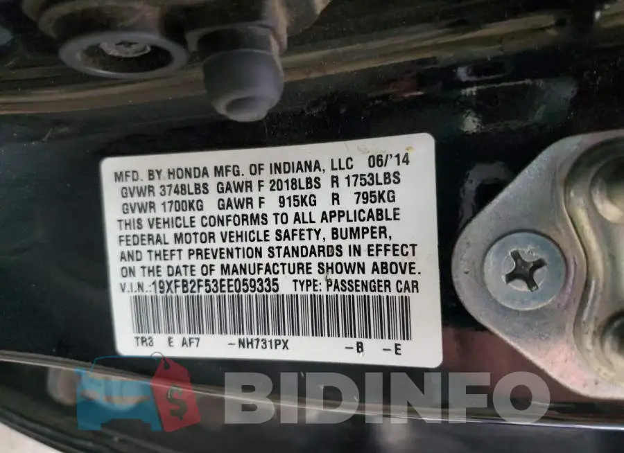 19XFB2F53EE059335 Photo# 13
