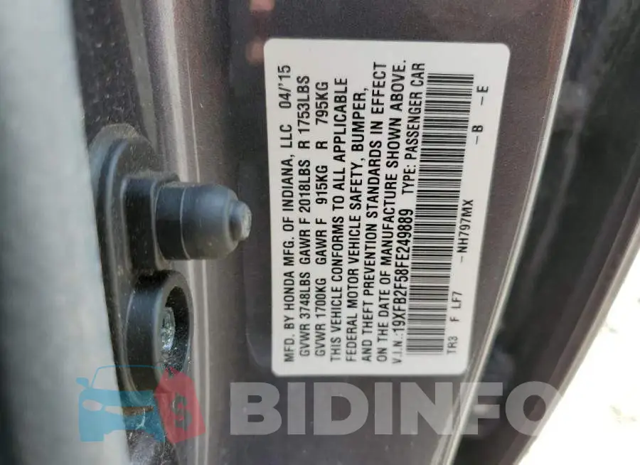 19XFB2F58FE249889 Photo# 12