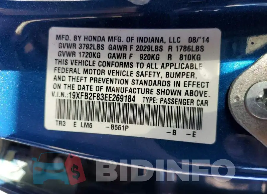 19XFB2F83EE269184 Photo# 12