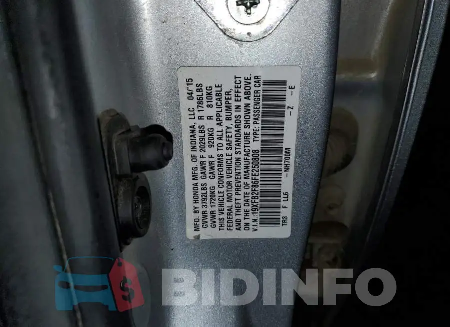 19XFB2F86FE250808 Photo# 12