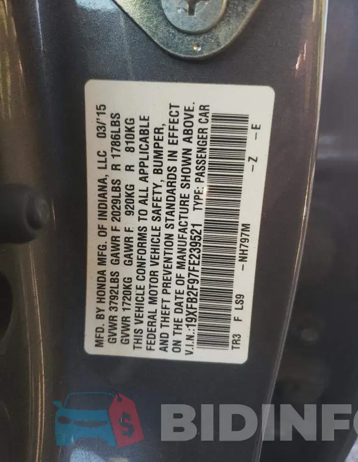 19XFB2F97FE239521 Photo# 12