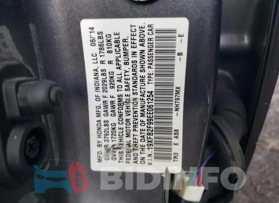 19XFB2F99EE061254 Photo# 13