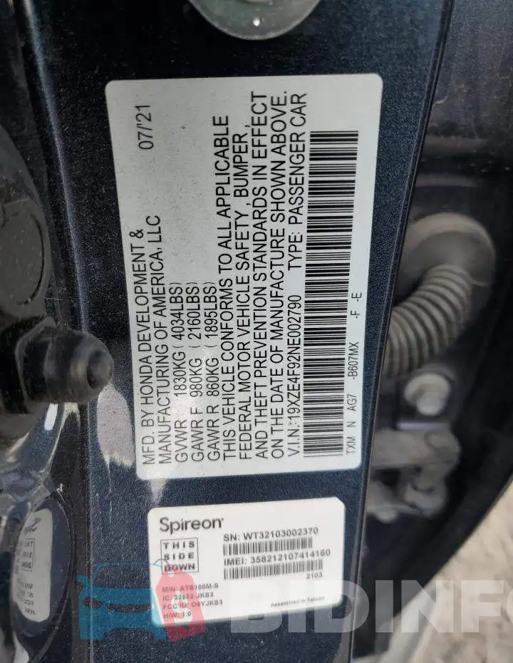 19XZE4F92NE002790 Photo# 12