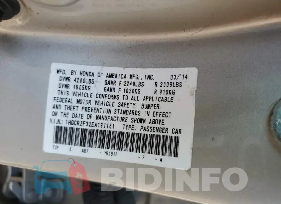 1HGCR2F32EA191181 Photo# 12