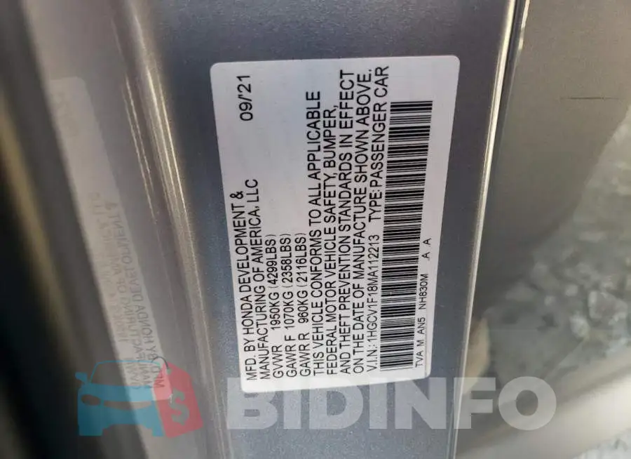 1HGCV1F18MA112213 Photo# 12