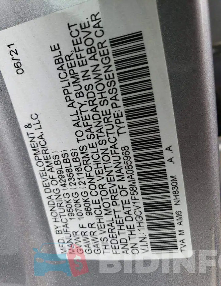 1HGCV1F58MA085968 Photo# 12
