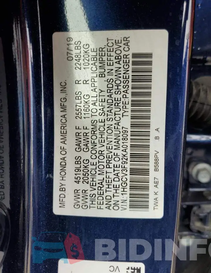 1HGCV3F92KA018097 Photo# 13