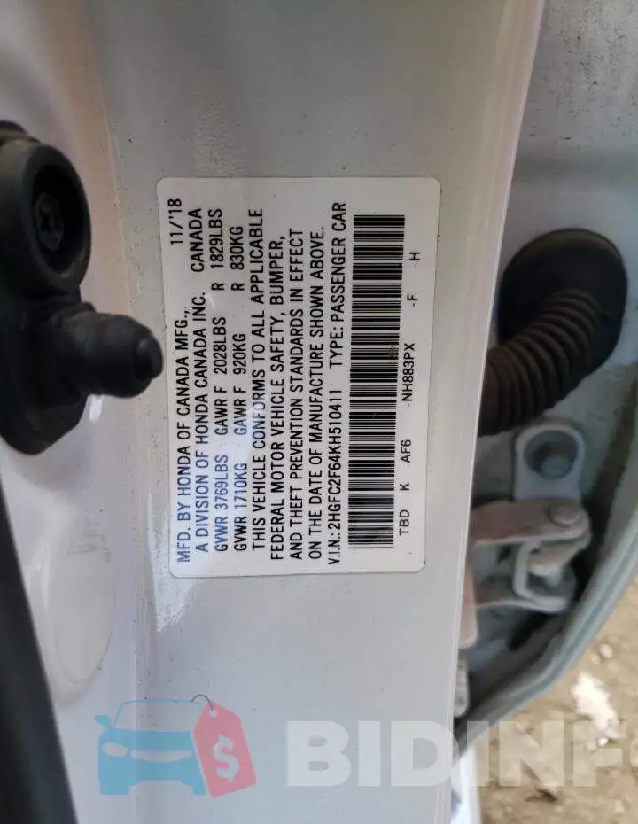2HGFC2F64KH510411 Photo# 12